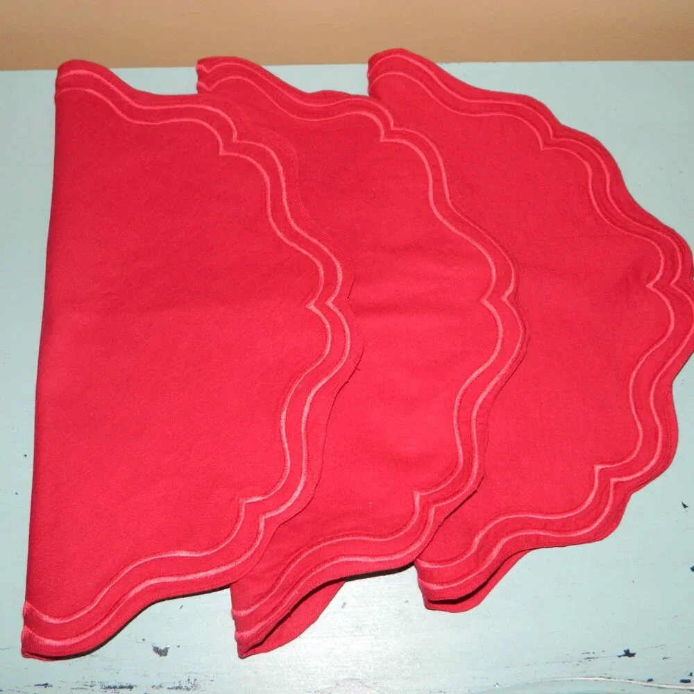 Mark & Graham Scalloped Embroidered Placemats Lot of 3 (HH-12)